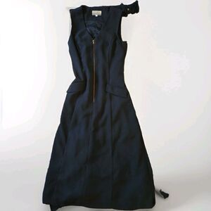 Vintage Oberon NY Women's 6 Black Tuxedo Long Sheath V-Neck Dress Exposed Zipper